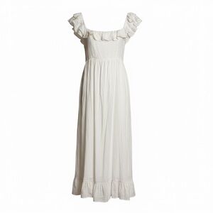 R. Vivimos White Ruffle Maxi Dress